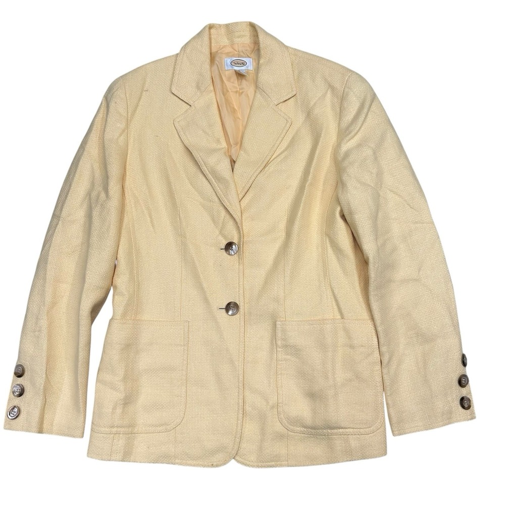 Talbots Linen Blazer Womens Size‎ 8 Yellow Jacket 2 Button Padded Shoulders